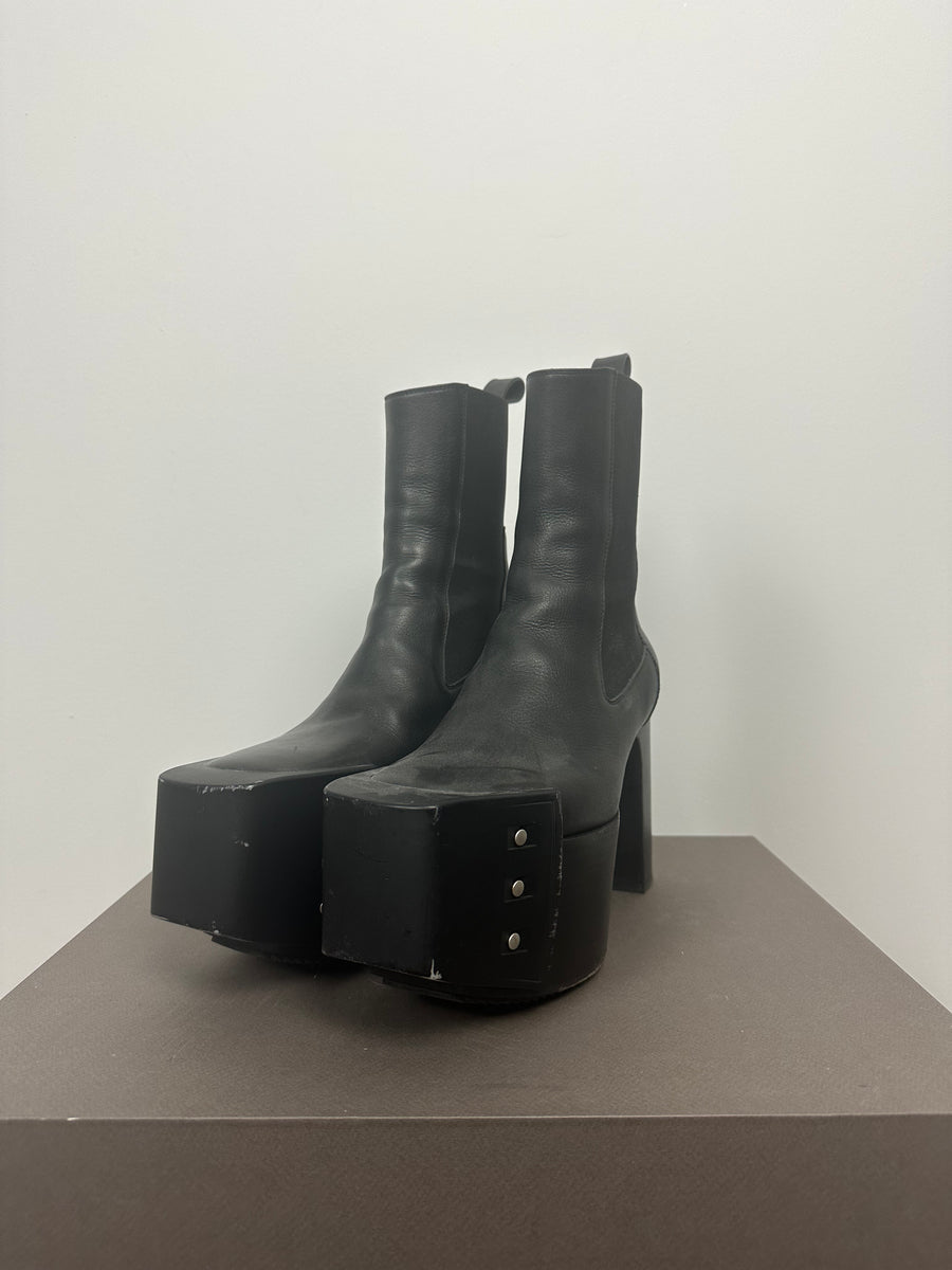 靴 21SS 6829LCW GRILL  KISS Rick Owens GRILL KISS BOOTS Light Stone Clear Heels Black