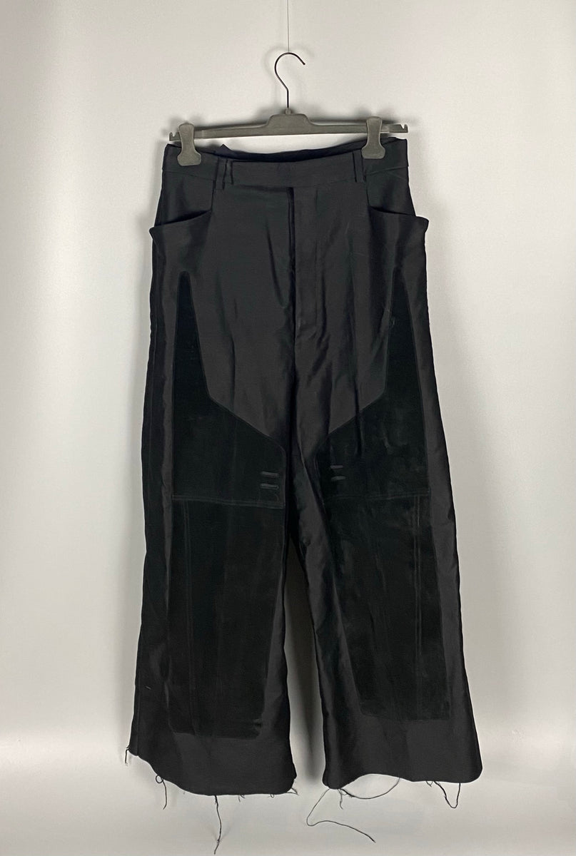 Rick Owens Larry FW 19 パッチワークワークパンツ FW19 LARRY Off-the-Runway Black/Black Suede Patch